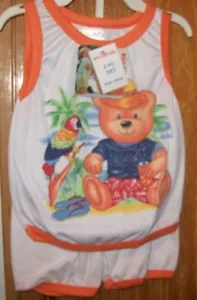 WCK 6 Meses Oso y Loro Conjunto de 2 Piezas Pantalones Cortos Naranja Sin Mangas Verano Everyda - Imagen 1 de 4