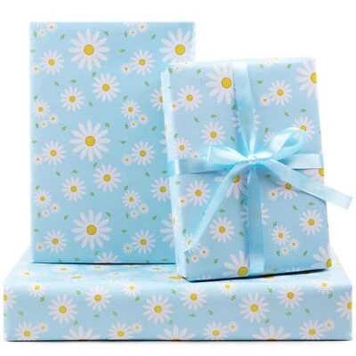 6 Sheets 20x28" Daisy Floral Wrapping Paper with Ribbon for Birthday Gift - Image 1 of 4