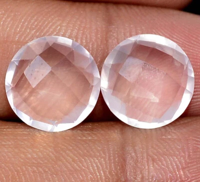 Natural Rose Quartz Round Briolette Checker Cut Pair 12 mm 10.91 CTS Loose Gems - Image 1 of 4