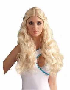 Parrucca lunga Venere bionda ondulata dea romana greca donna accessorio Halloween - Foto 1 di 2