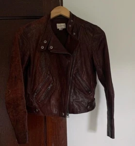 Giacca in pelle burrata Club Monaco Moto marrone taglia M biker - Foto 1 di 6
