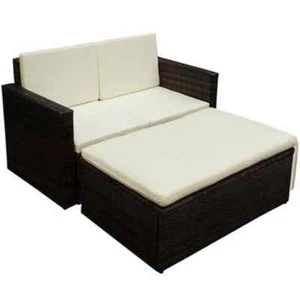 vidaXL 2 Piece Garden Lounge Set with Cushions Poly Rattan Brown - Picture 1 of 7