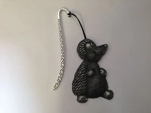Cartoon Hedgehog Pewter Effect Sport Emblem On a Pattern Bookmark With Cord - Picture 1 of 1