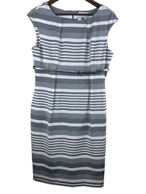 Vestido para mujer Dana Buchman forrado a rayas gris funda con cinturón mediano **LEER TALLA** Foto 1 de 4
