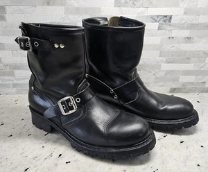 John Varvatos Black Leather Buckle Biker Boots Size 10.5 M Hand Made In Spain - Picture 1 of 11