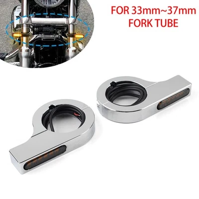 Motorcycle LED Fork Turn Signal Indicator Amber For Harley touring Dyna Chrome - Image 1 of 4
