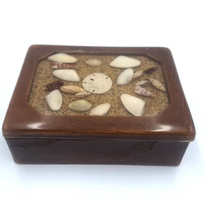 Sand Dollar & Muschel Holz Schmuckschatulle gefüllt mit Muschel Sortiment Acryl Plexiglas - Bild 1 von 10