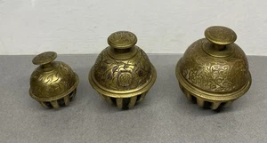 Vintage Brass Elephant Claw Temple Bell ~ Etched~ Lot Of 3 - Picture 1 of 8