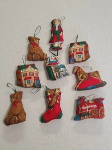 Lote de 9 adornos navideños de tela hechos a mano decoraciones relleno nostalgia de colección - Imagen 1 de 5