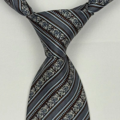Christian Dior Cravates All Silk Necktie Gray Brown Striped Pattern - Image 1 of 4