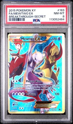 2015 POKEMON XY BREAKTHROUGH MEWTWO EX #163 SECRET RARE PSA 8 NM #113052464 - Image 1 of 2