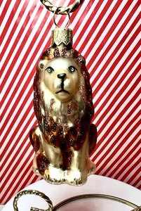 POLISH GLASS LION CHRISTMAS ORNAMENT KING OF THE JUNGLE ANIMAL GLITTER CAT - Picture 1 of 9