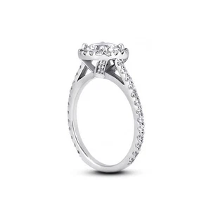3.67 CT E-SI1 Round Cut Earth Mined Certified Diamonds 14k Gold Halo Accent Ring - Picture 1 of 6