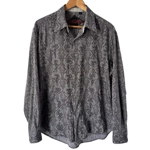 Robert Graham Paisley Damask Dress Shirt Mens L Grey Button Down Baroque VGUC - Picture 1 of 12