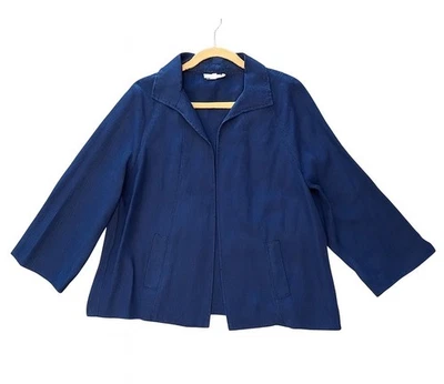Charter Club 100% Linen Open Front Jacket – Navy Blue, 3/4 Sleeve Women’s XL - Image 1 of 4