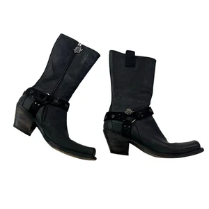 Bota Siren by Marc Nason Cuero Negro Puntera Cuadrada Talla 9 Rosa Piel de Vaca Tacón Bloque - Imagen 1 de 9