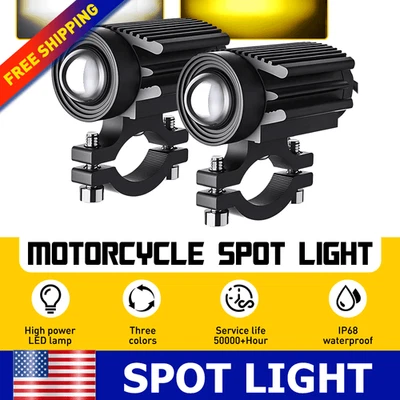 12V LED Motorcycle Auxiliary Lights 2PCS Spot/Fog Driving Lamp Amber/White Pair - Image 1 of 4