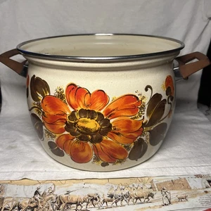 Vintage Moneta 22 Emaille Suppentopf orange & braun floral Made in Italy 70er Jahre - Bild 1 von 7