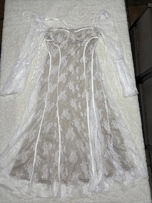 Momyknows White Lace Corset Square Neck Flare Sleeve Off Shoulder Body Con Dress - Image 1 of 4