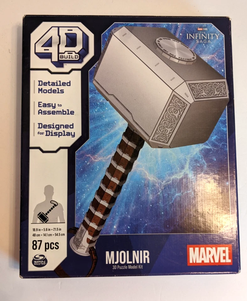 Spinmaster 4D Build Marvel Mjolnir Thor Hammer 3D 拼图模型套件 — 第 1/4 张图片