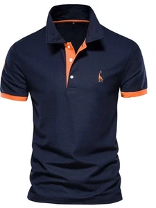 Mens Polo Shirts Short Sleeve Casual Breathable Top Navy Orange Size L BNWT - Picture 1 of 1