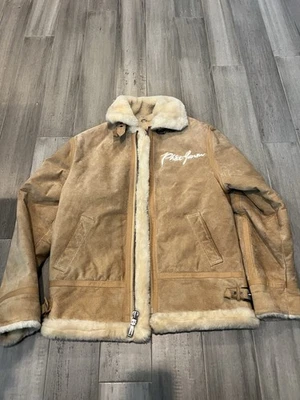 Chaqueta de bombardero vintage Phat Farm gamuza cuero imitación piel de oveja forro años 90 mediana Foto 1 de 4