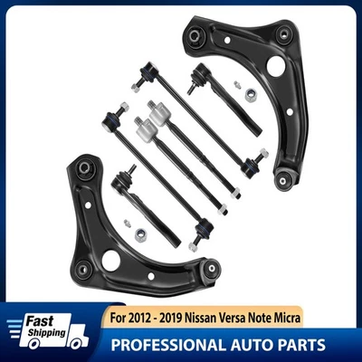 For 2014-2019 Nissan Versa 8pc Front Control Arms + Tie Rod Ends Suspension Kit - Image 1 of 4