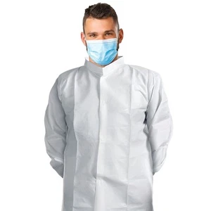 Disposable Lab Coats 43" Long 60ct White 3XL PPE Gowns w/ Stand-Collar Elastic - Picture 1 of 7