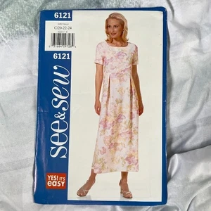 Vintage 90s SEE and SEW 6121 Very Easy Raised Waist Midi Dress Pattern 18-20-22 - Picture 1 of 2