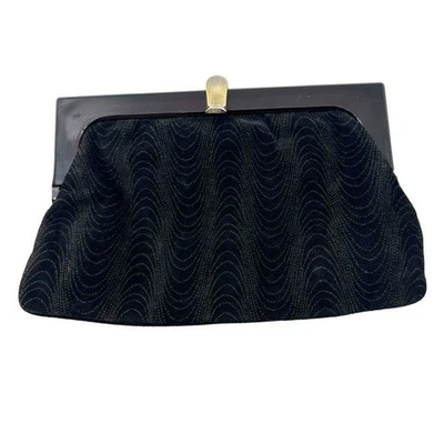 Bolso sin asas de gamuza vintage bolso de noche negro marrón patrón ondulado cuero italiano Foto 1 de 4