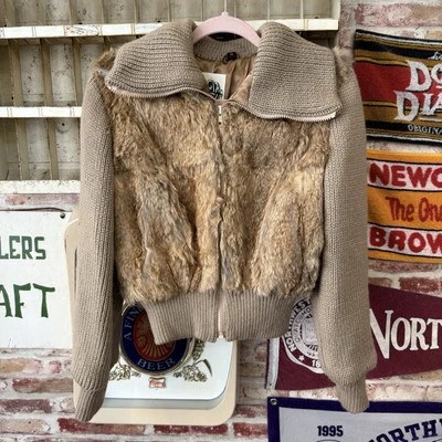 Vintage 70s Genuine Rabbit Fur Bomber Jacket with Collar - Image 1 of 4