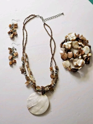Conjunto de concha Abalone colar pulseiras brincos perfurados moda praia retrô - Imagem 1 de 4