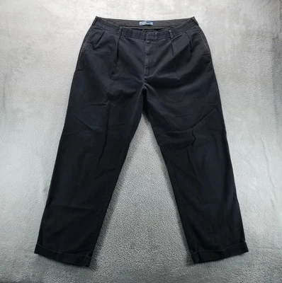 Pantalones de Colección Polo Ralph Lauren Para Hombre 40x32 Negros Rectos Plisados Pantalones Foto 1 de 4