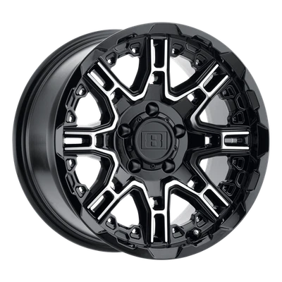 22x11.5 Nível 8 SLINGSHOT PRETO BRILHANTE COM RODA FACE USINADA 8x180 (-44mm) - Imagem 1 de 4