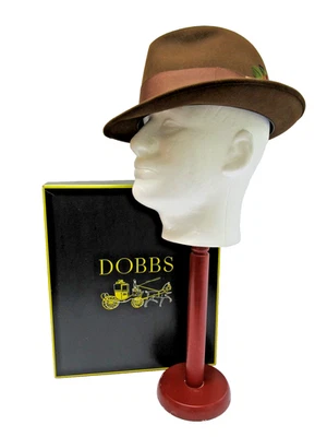 Sombrero DOBBS Daily Fedora 7-1/8 visón marrón etiquetas de papel originales sombrero interior con caja Foto 1 de 4