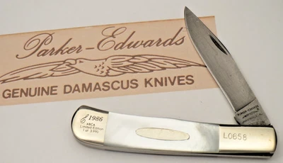 Vintage PARKER EDWARDS USA Made Limited Knife - Pearl Handles - Damascus Blade - Image 1 of 4