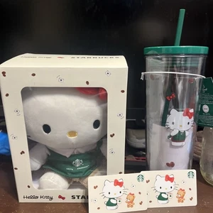 BRANDNEU Starbucks Hello Kitty klar 24oz Becher & Plüsch & 2 GCs (entladen) - Bild 1 von 4