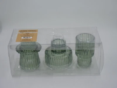 Glass Candle Holders Set of 3 Robert Stanley Fall Decor Green NEW in BOX - Image 1 of 2
