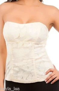 Ivory Lace Overlay Lace-up Back Boned Strapless Sweetheart Corset Bustier - Picture 1 of 2