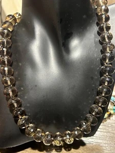 LUC SIGNED 5/8" FACETED SMOKY QUARTZ HEAVY BEADED NECKLACE, STERLING TOGGLE - Picture 1 of 5