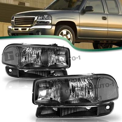 For 1999-2007 GMC Sierra 1500 2500 3500 Yukon 4Pcs Headlights+Bumper Lamps 00-06 - Image 1 of 4