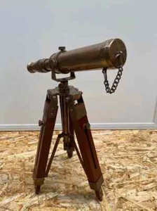 Antique Brass Telescope With Victorian vintage wooden tripod stand Decor items - Picture 1 of 4