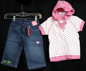NEW 2008 Gymboree 2pc Tennis Match sz 4 Denim Capri Hooded Shirt Dots Turtle - Picture 1 of 8