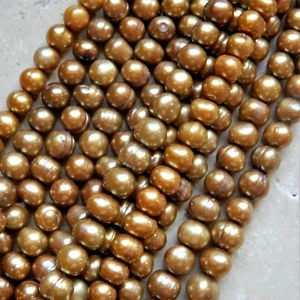 6mm - 6.5mm Oro Redondo Patata Perla Genuino Agua Dulce Cuentas, 60 Perlas - Imagen 1 de 5