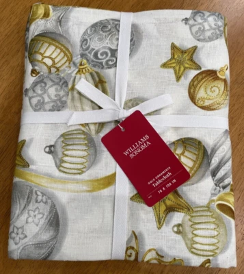 Williams Sonoma GOLD ORNAMENTS Elegant CHRISTMAS Tablecloth 70”x 108”  NWT - Image 1 of 4
