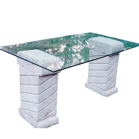 Beveled Glass Dining Office Table Top Roman Column Pedestal Stone Cover