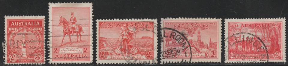 Australia 1935-36 SC# 150 - 163 - Five different stamps - Used Lot # 030 - Image 1 of 2