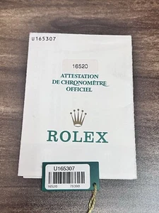 ROLEX GENUINE 16520 Daytona  1997 Certificate Paper  U Series With Green Tag - Picture 1 of 6