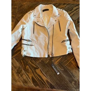 NWT Blank NYC Vegan Leather Biker Jacket Women Medium Off White Zipper Grunge - Picture 1 of 16