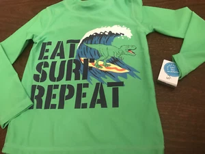 NWt $30 carters 12 rashguard dino dinosaur boys bathing suit shirt top neon surf - Picture 1 of 2